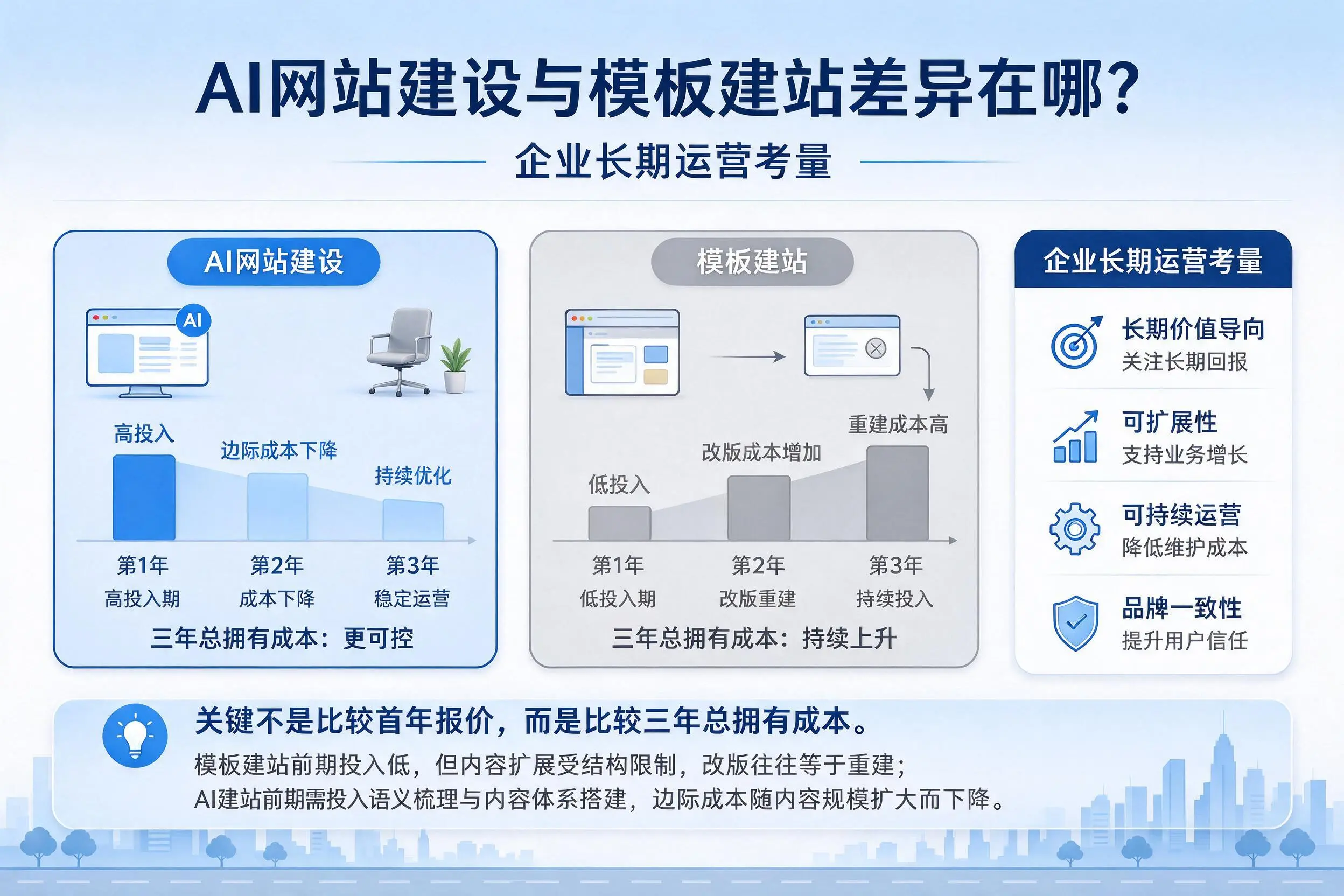 AI网站建设与模板建站差异在哪？菏泽企业长期运营考量